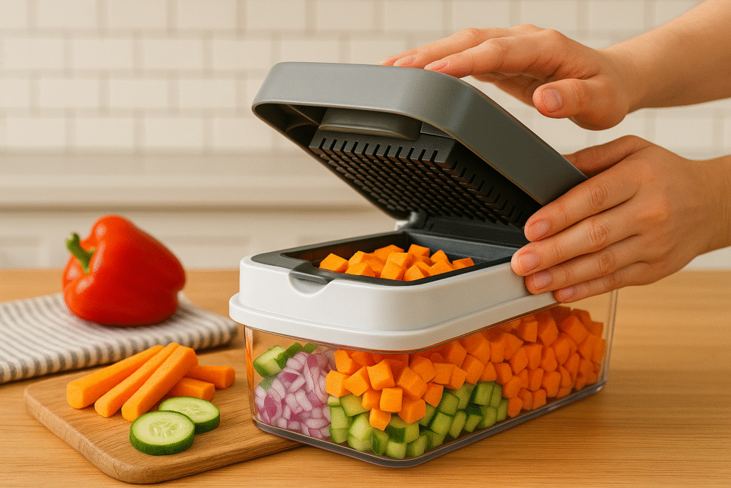 Mueller Pro Series Vegetable Chopper with 8 Blades – Heavy Duty Manual Food Chopper for Quick Dicing and Slicing