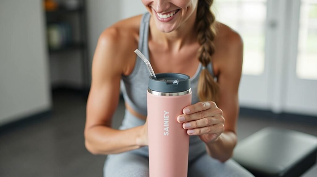 Flip straw lid for 40oz tumbler close-up showing leak-proof design