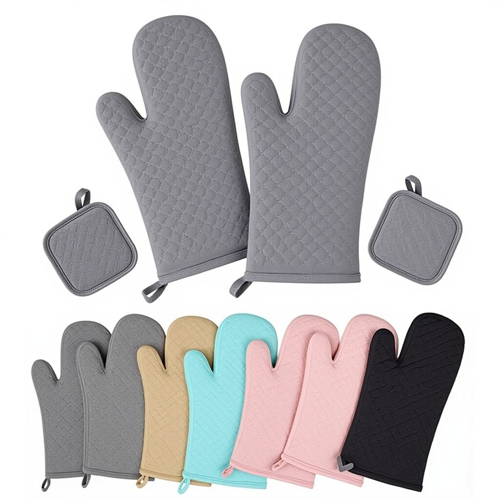 High heat resistant KEGOUU oven gloves with cotton lining and hanging loops