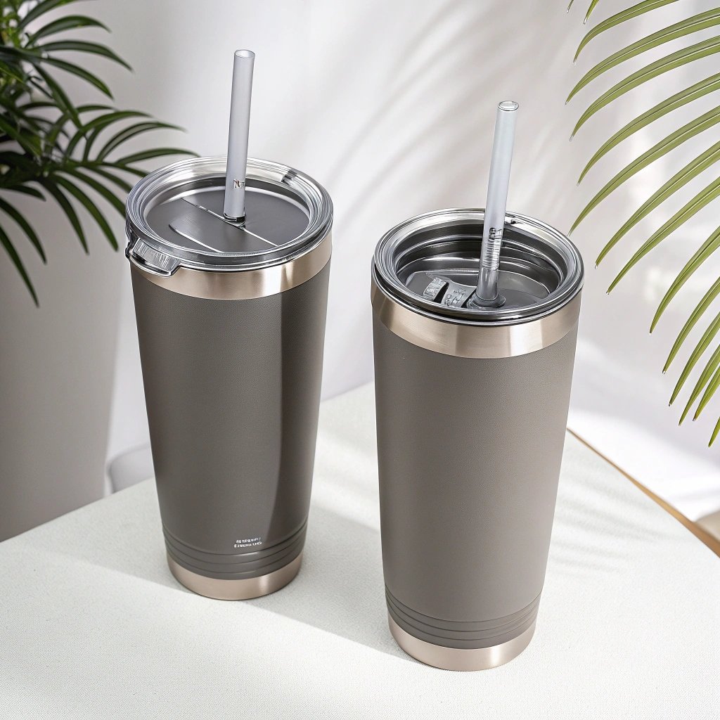 Flip straw lid for 40oz tumbler close-up showing leak-proof design