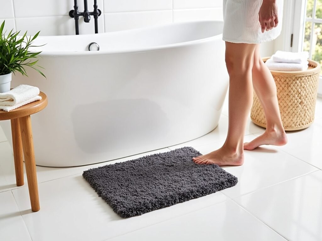 Close-up of OLANLY Bathroom Rug chenille microfiber showing soft, fluffy texture